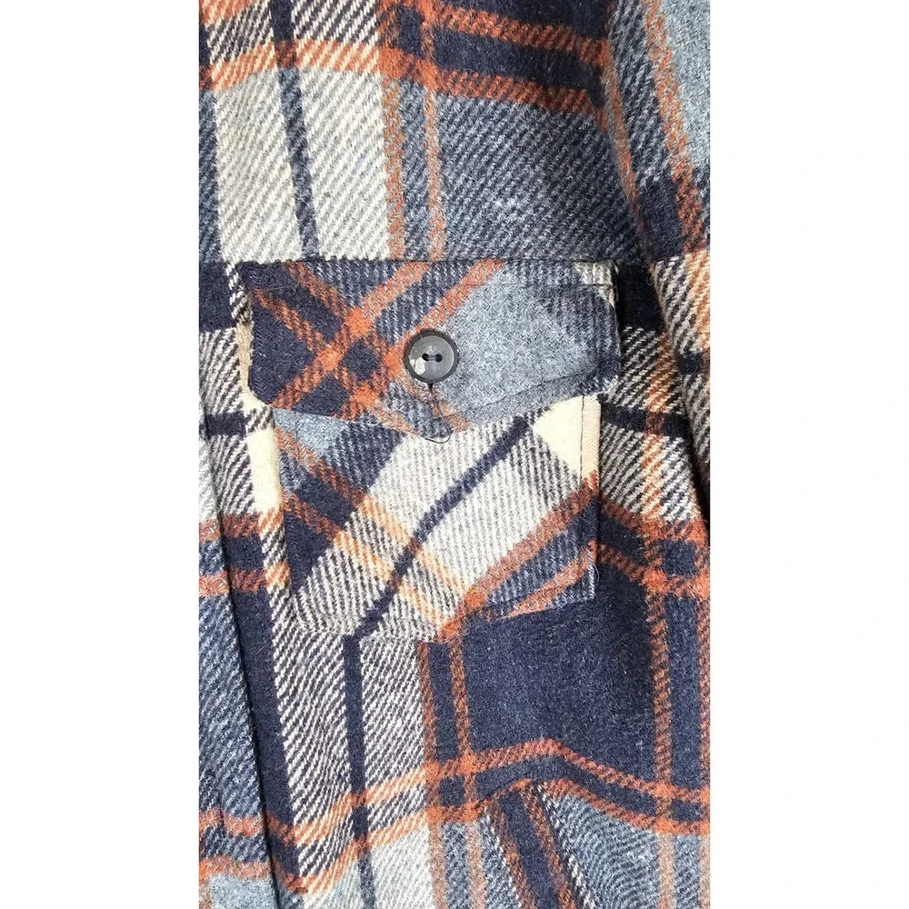 70s Sears Wool Plaid Barn Sherpa Fleece Lined Shirt Jacket Coat Sz 40